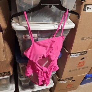 New TAG !  Women One Piece Swimsuit Push Up Bra Front Open Pink Sz M